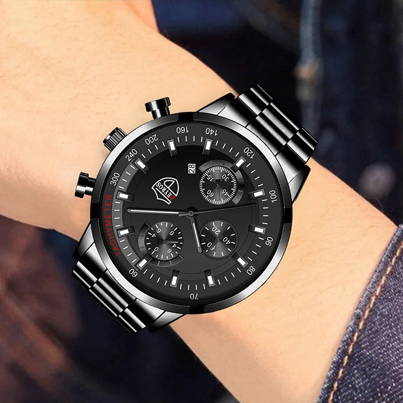 Luxury Mens Watches Stainless Steel Fashion Calendar Quartz Men Watches Bracelet Set Male Business Luminous Clock  reloj hombre