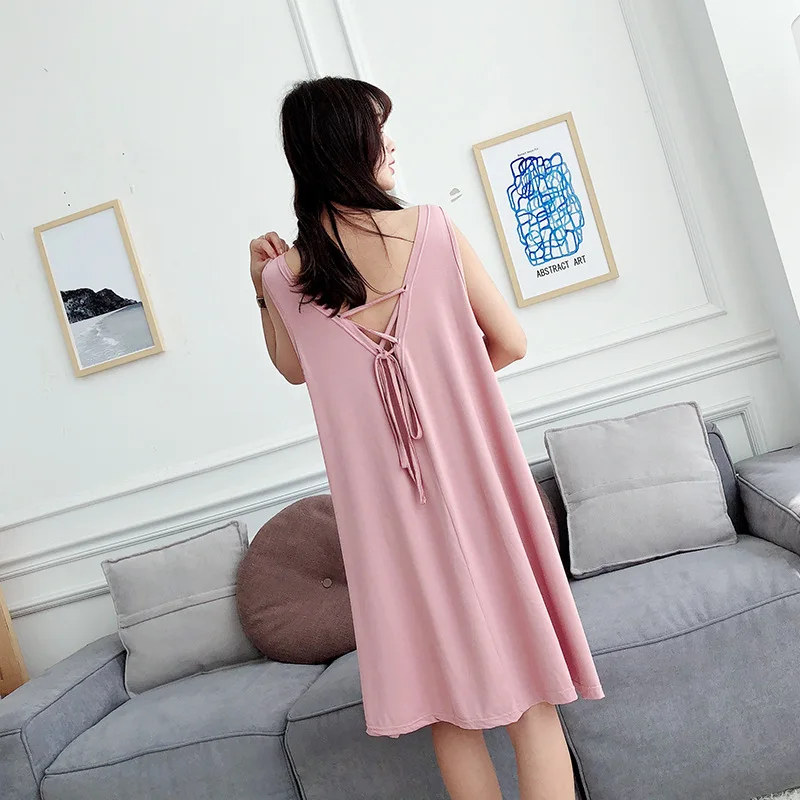 Fdfklak L XL XXL Plus Size Lengerie Feminina Sexy Hot Summer Dress 2023 New Modal Sleeveless Pink Nightgown Loose Nightdress