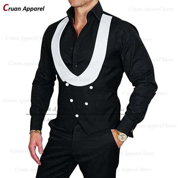 Fashion Black White Men Vests Slim Fit Groomsman Groom Wedding Suit Waistcoat Tailor-made Casual Business Sleeveless Jacket 2025