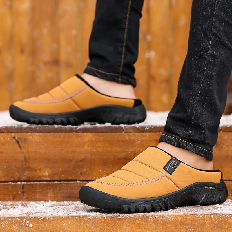 Winter Men Shoes Plush Men Slippers Fleece Warm Fur Thicken Cotton-Padded Home Slipper Outdoor Flat Shoes Man Casual Footwear