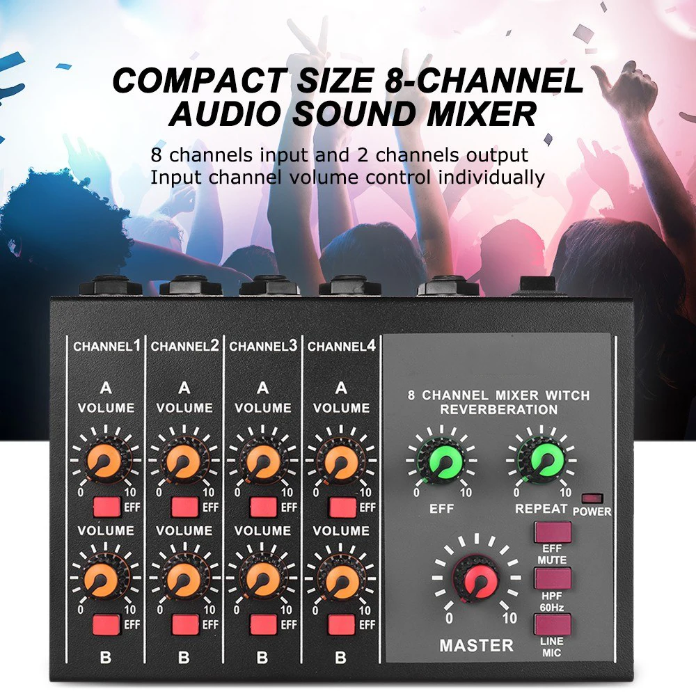 Audio Mixer with 8 Channels Digital Sound Equipment Home Music Studio Mixing Console Mixing Power Adapter Audio Cable