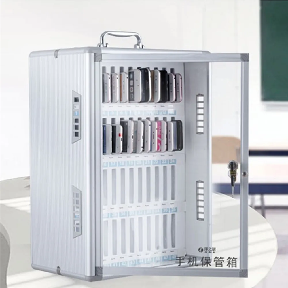 Portable Suitcase Mobile Phone Custody Safe Deposit Box Wall Mounted Cell  Storage Aluminum Alloy Cabinet Locker Lock 36/48Slots