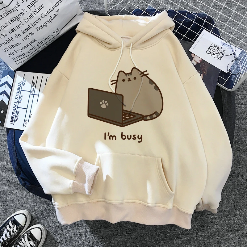 

2020 Funny The Cat Hoodie Women Fashion Kawaii Korean Harajuku Sweatshirt Female 90s Cartoon Clothes Female Hood Oversized Girls