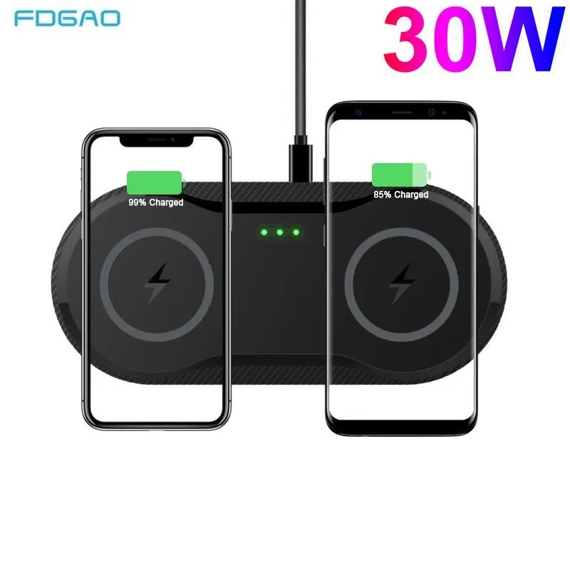 FDGAO 30W Induction Wireless Charger For iPhone 15 14 13 12 11 Max XS XR  Airpods Pro Samsung S24 S23 Dual 15W Fast Charging Pad