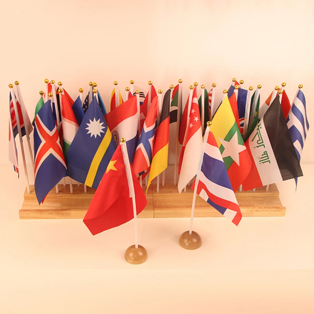 36 Countries Hand Held Small National Flags with Wooden Base Party Decor Preschool Teaching Aids Montessori Geography Learning T