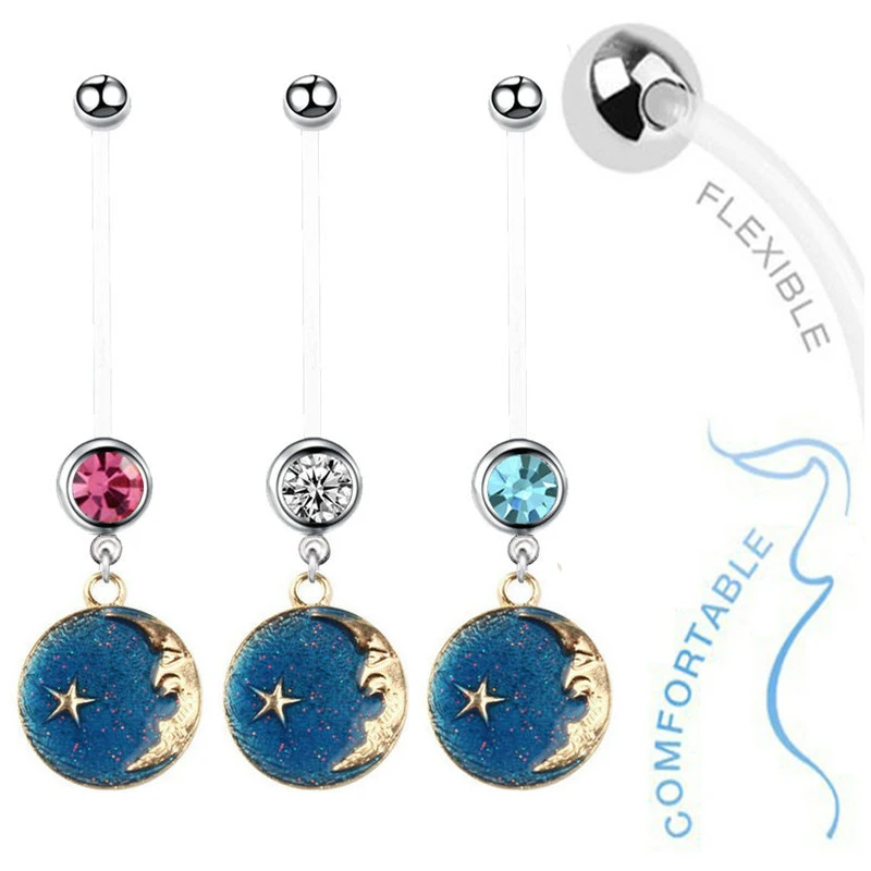 1pc Fashion Gold Starry Sky Pregnancy Belly Ring Sexy Maternity Belly Bars Flexible Barbell 22mm Piercing  Jewelry