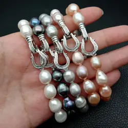 8' 10x12mm  Pink White Gray Black Purple Rice Pearl Bracelet
