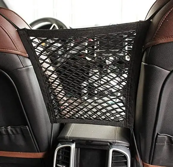 Car Pet Isolation Net storage Bag Trash Box Holder Seat Elastic String Net Magic Sticker Mesh Storage Pocket Seat Back Bag