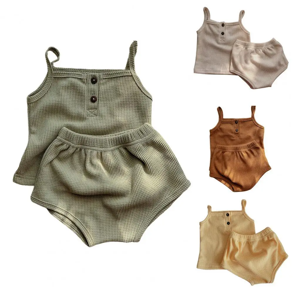 Baby Outfit Sleeveless Elastic Waistband Soft Summer Sling Short Bottoms Babies Suit Breathable Mesh Design Camisole Outfits