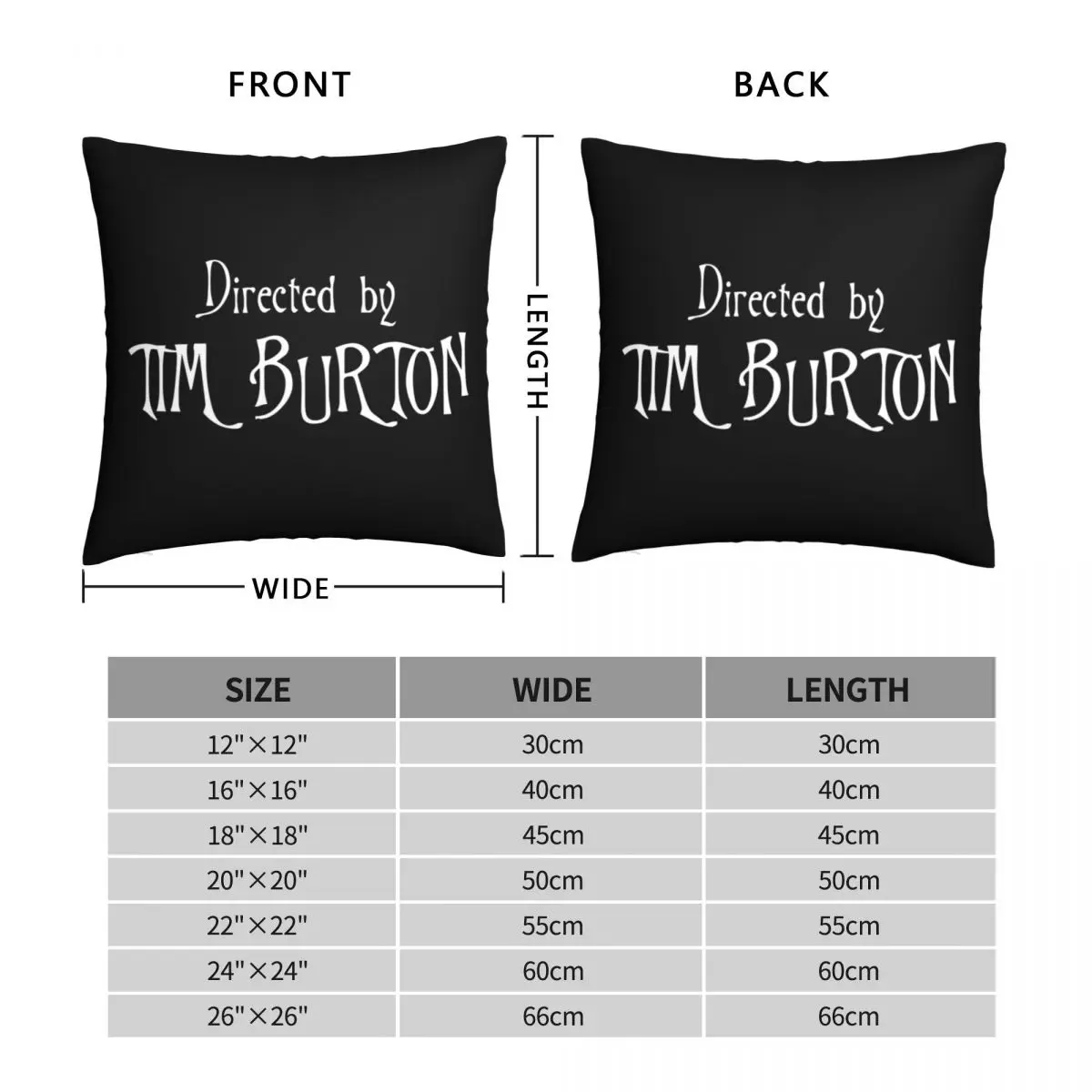 Directed By Tim Burton Square Pillowcase Polyester Linen Velvet Printed Zip Decor Bed Cushion Case 18