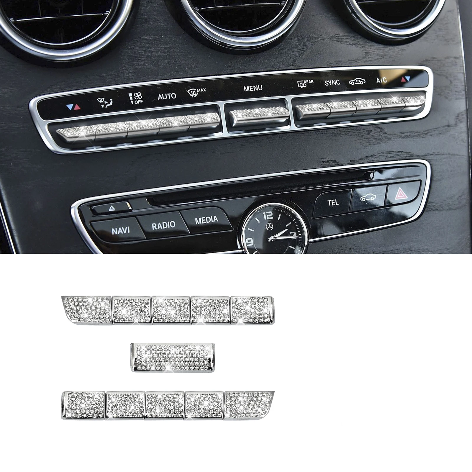 for Mercedes Benz Accessories Bling AC Buttons Cover 11 Pcs Compatible with Mercedes C300 E350 GLC300 W205 W212 W213 X253 Access