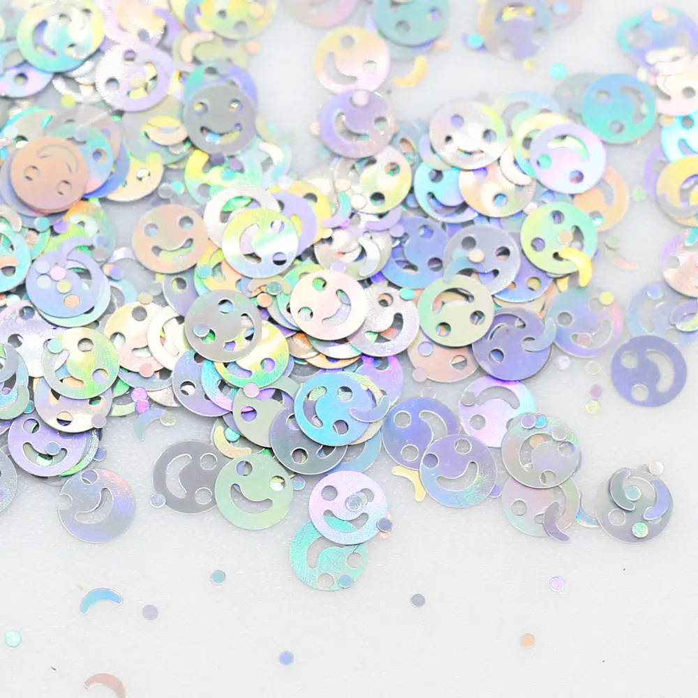 DIY Laser Silver 4mm Smiling Face Sequins  PVC Paillette For Crafts Flat Smile Faces Hologram Sequin Kids