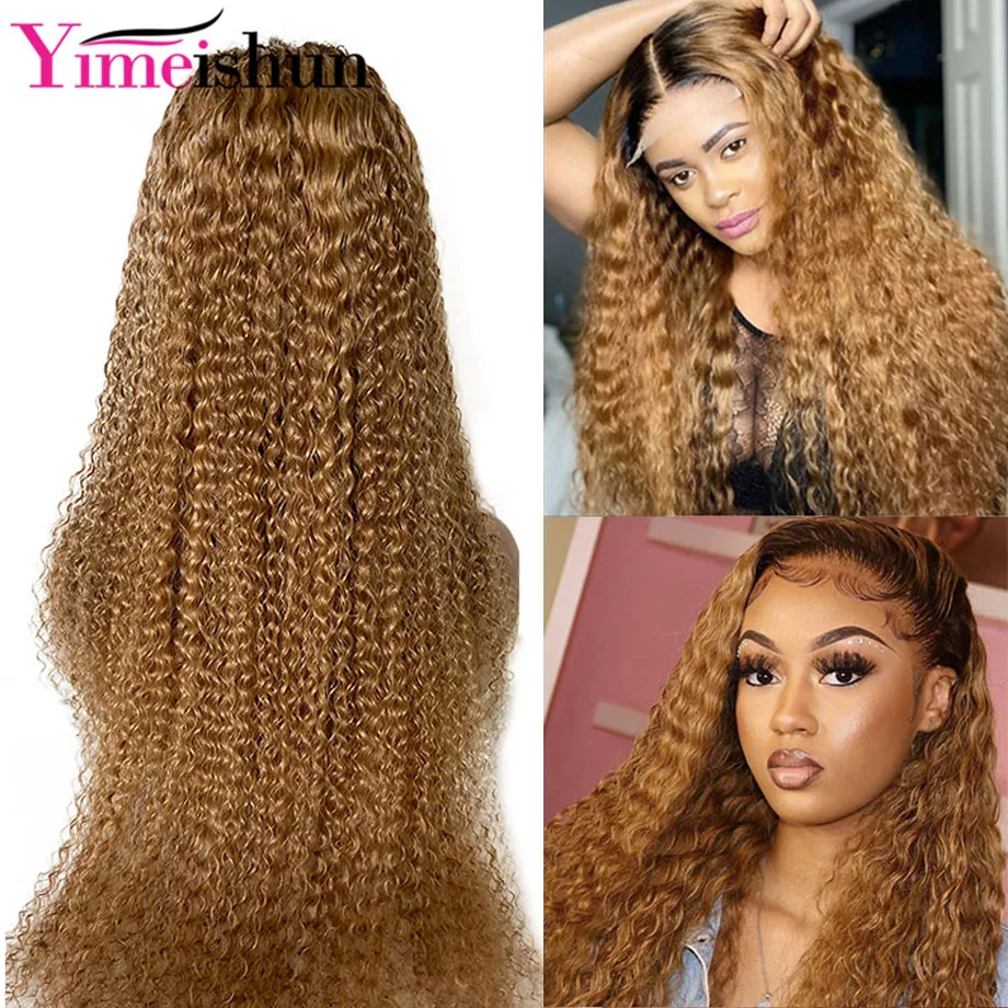 Omber Wig Human Hair T4/27 Ginger Blonde Kinky Curly Lace Front Wig Brazilian 28 Inch Pre-plucked Colorful Wigs For Women