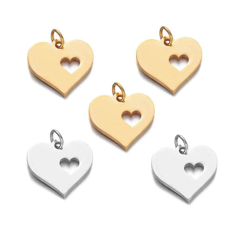 5 stücke Edelstahl Spiegel Poliert Herz Tag Charm Anhänger für Armband Halskette Ohrringe DIY Schmuck Machen Charms 2 stil – Detail 1