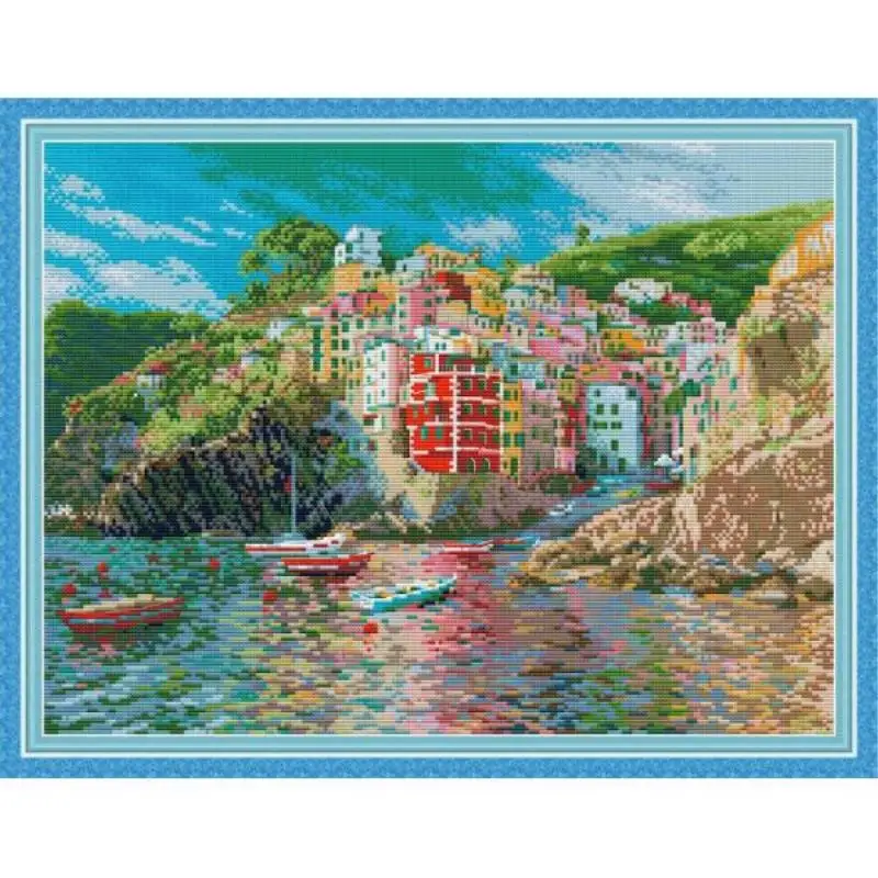 Seaside Lighthouse Scenery Series Cross Stitch Kits 14CT 11CT Canvas Printing Embroidery Set Needlework Home Decoration Painting