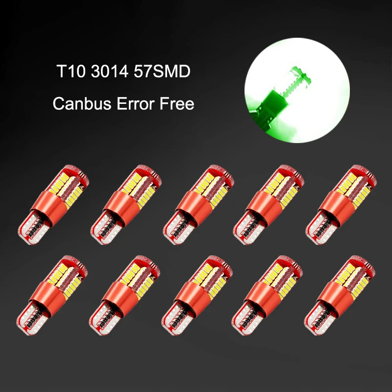 10шт Red T10 12V W5W 3014 57SMD светодиодный Canbus Error Free автомобильные лампы для 192 168 194 2825 боковые габаритные лампы внутреннего освещения