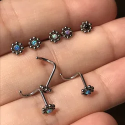1Pc Opal Nose Piercing Ring 3 Shape L Shape Bone Twist Stainless Steel 0.8mm 20G Flower Nose Studs Piercing Body Jewelry