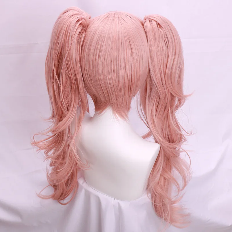 アモッチ-コスプレ用かつら,長いウェーブのかかったデザインのヘアピース,ピンク色,耐熱性,変装ウィッグ