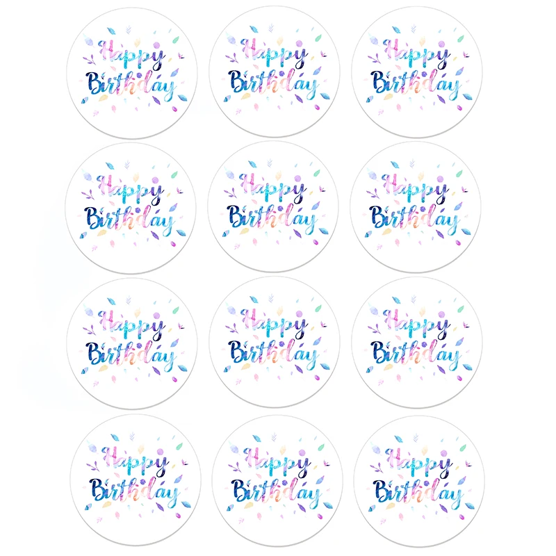 24/48Pcs Round Happy Birthday Party Label Stickers Baby Cake Baking Gift Packaging Box Self-Adhesive Waterproof Seal Stickers