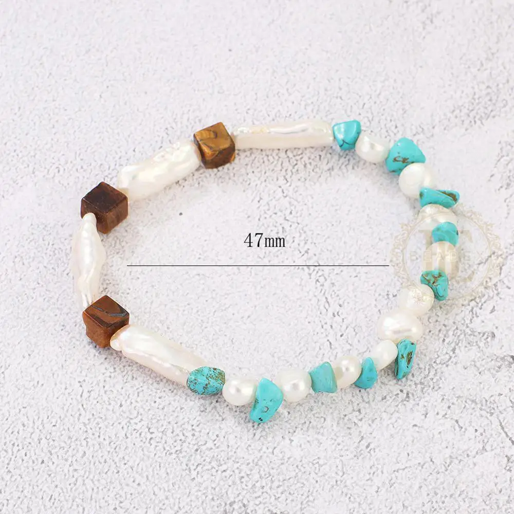 One Fashion Jewelry Bracelet Fresh Water Pearl and Semi-Precious Synthetic Stone with Elastic Cord - 47mm (BE57)