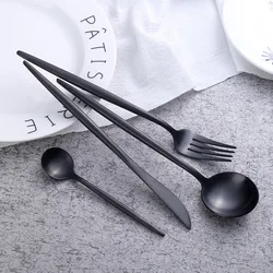 Matte Black Cutlery Set, Stainless Steel Flatware, Steak Tableware, Dinnerware, Spoon, Fork, Knife, Chopsticks