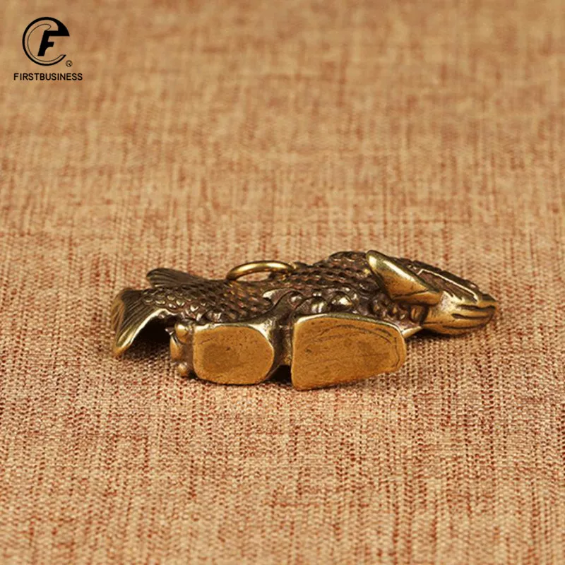 Arowana Fish Figurines Lucky Feng Shui Ornament Home Decorations Pure Brass Dragonfish Miniature Vintage Animal Keychain Hanging
