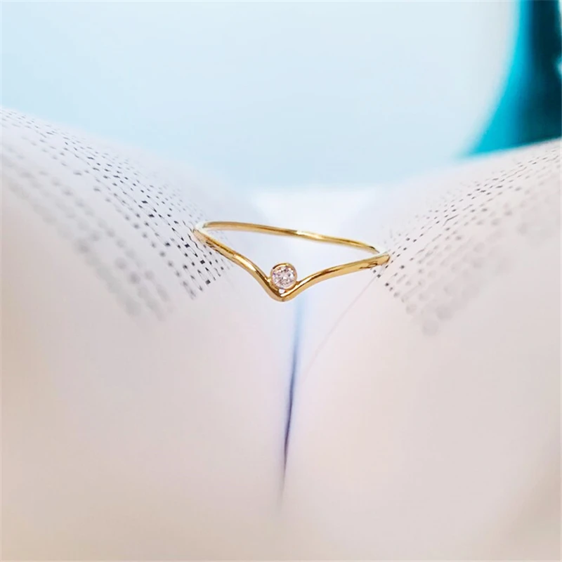 14K Gold Filled 2mm AAA Zircon Chevron Ring Boho Minimalist Knuckle Ring Gold Jewelry Anillos Mujer Gold Rings for Women