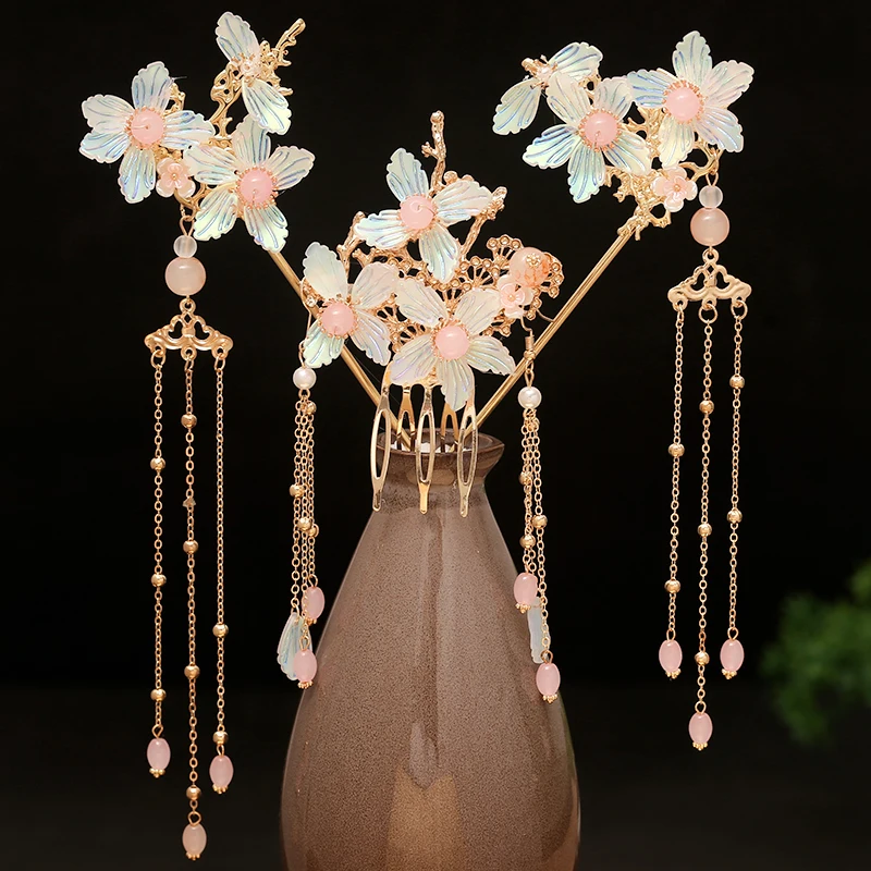 Headdress Female Vintage Hair Accessories a Pair of Hairclips Long Fringe Hairpin Tuinga Antique Style Tassel