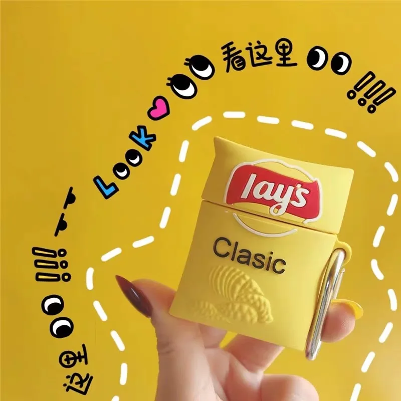 Чехол для наушников с 3D изображением картофельных чипсов, мягкий силиконовый чехол для AirPods 1 2, Bluetooth гарнитура, зарядная коробка, чехол для телефона с крючком