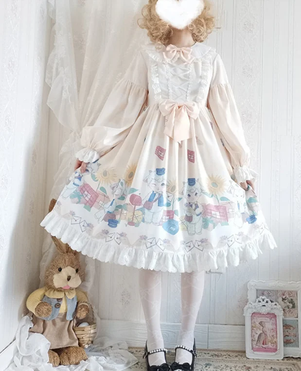 Dolce principessa lolita abito vintage pizzo bowknot peter pan colletto vita alta abito vittoriano kawaii ragazza gotica lolita op loli