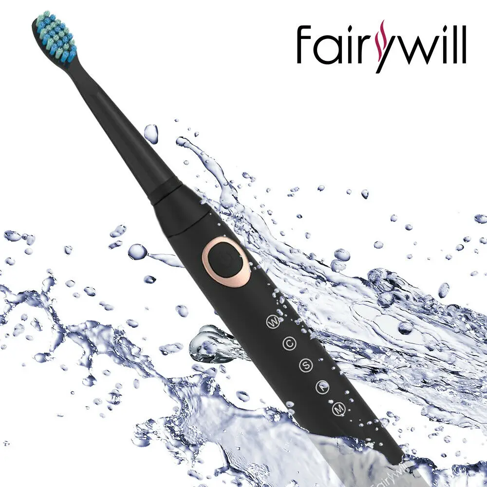 Fairywill Sonic Escova de dentes elétrica FW-508 Carregador USB IPX7 Escova de dentes eletrônica à prova d\'água com 8 cabeças de escova de reposição