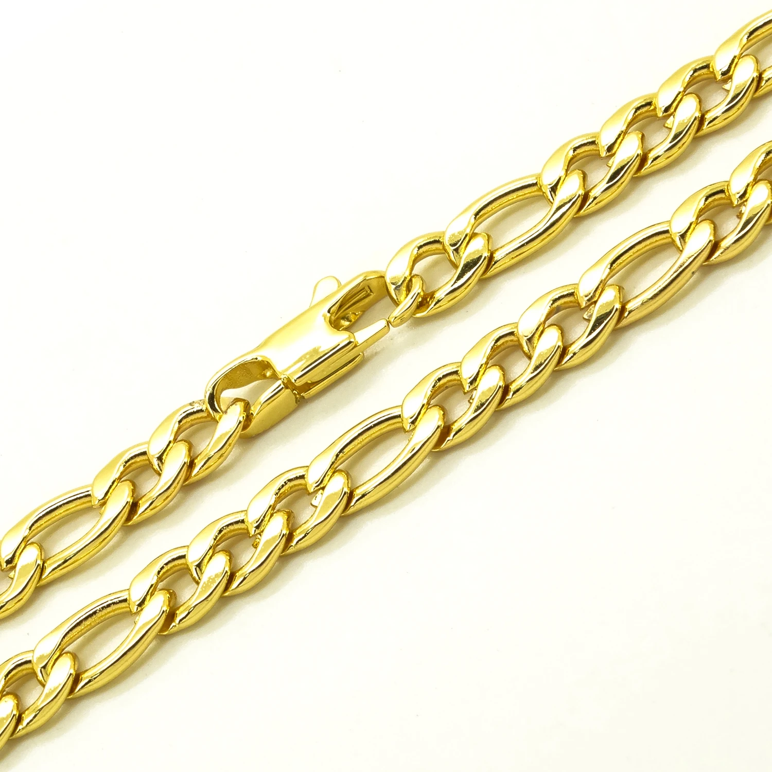 Plated 18K Gold Necklace 6 mm Width For Masculine Men Women Fashion Jewelry Stainless Steel Figaro Chain 20\'\'-36\'\' Inches