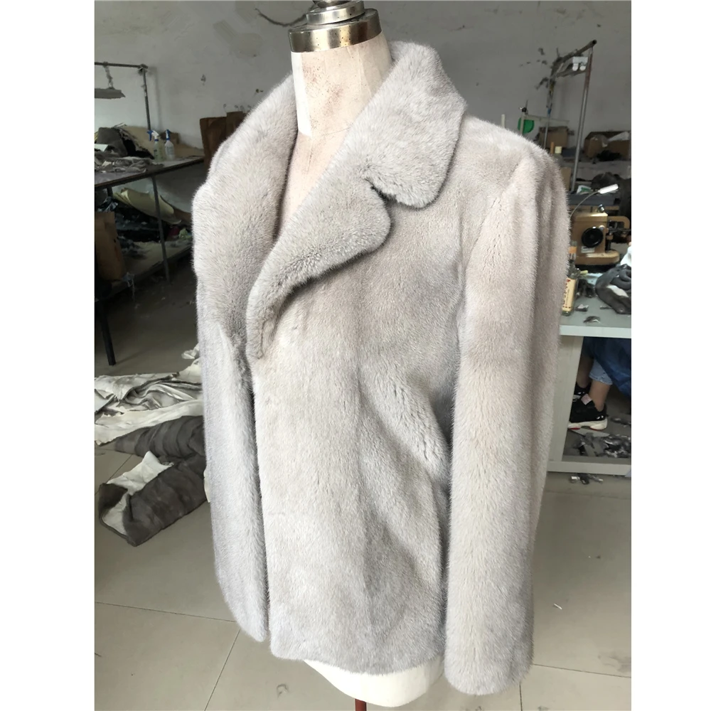 Fancy Rani Natural Mink Fur Coat Suit Collar For Women Real Mink Fur Short Style Long Sleeved Winter Fashion