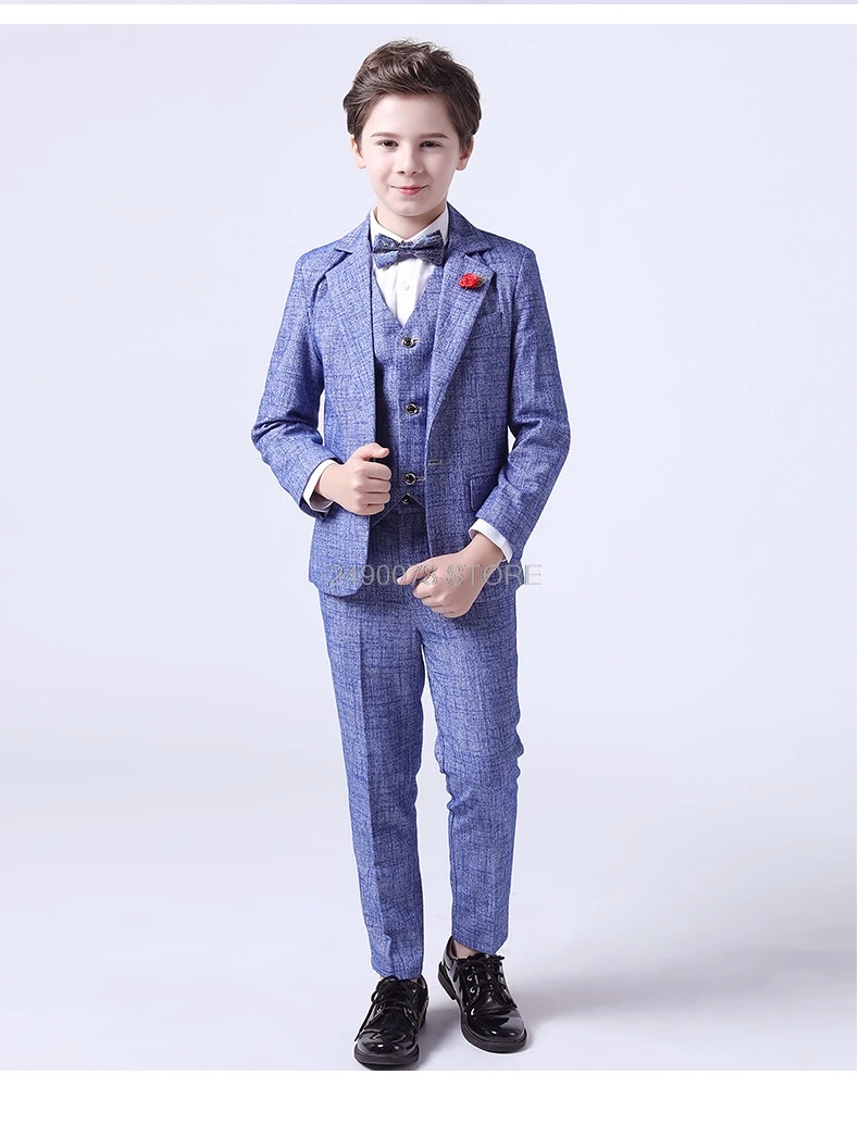 

Flower Boys Noble Jacket Vest Pants Bowtie 4Pcs Dress Kids Luxurious Wedding Suit Children Piano Show Performance Party Costume