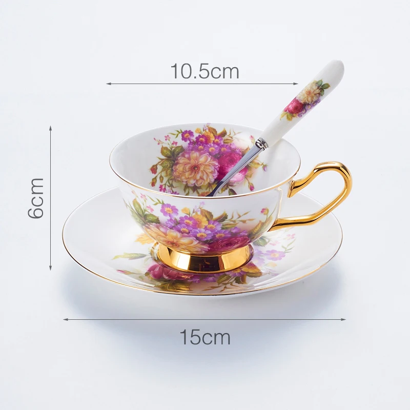 Pastoral Floral Bone China Tea Cup Saucer Spoon Set 200ml Cafe Ceramic Coffee Cup Elegant Advanced Porcelain Teacup Dropshipping