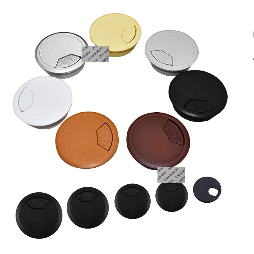 20Pcs Plastic 35 50 53 60 80MM Round Desk Table Desktop Cable PC Grommet Wire Cord Thru Hole Cover Organizer Brown Black White