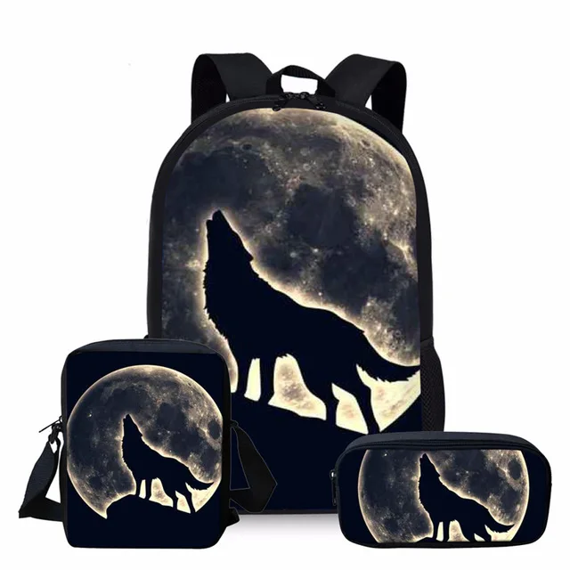 Cool Animal Wolf 3D Print School Bag Set for Primary Boys Girls High Student Backpack Kids Schoolbag Children Mochila Escolar