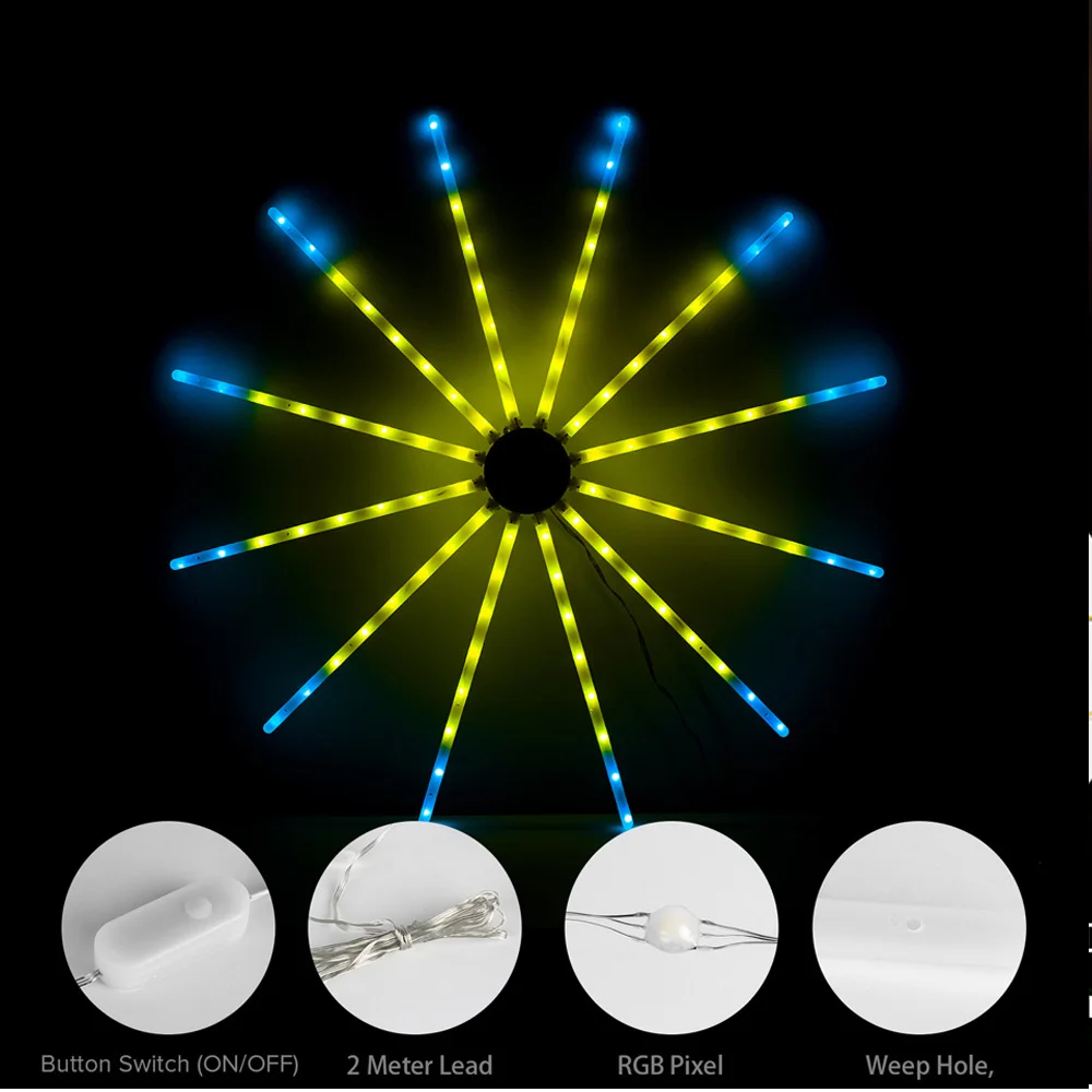 USB Firework Lights String, LED String, IP65, DC5V, RGB, IC, 96, RF, 4Keys, 18 Modes, Home Party, Holiday Decor, WS2812B