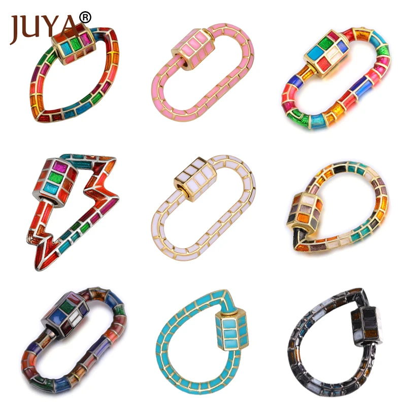 JUYA Copper Enamel Screw Clasps Oval Rainbow Lock Carabiner Jewelry Findings Women Hand Made Necklace Accessory