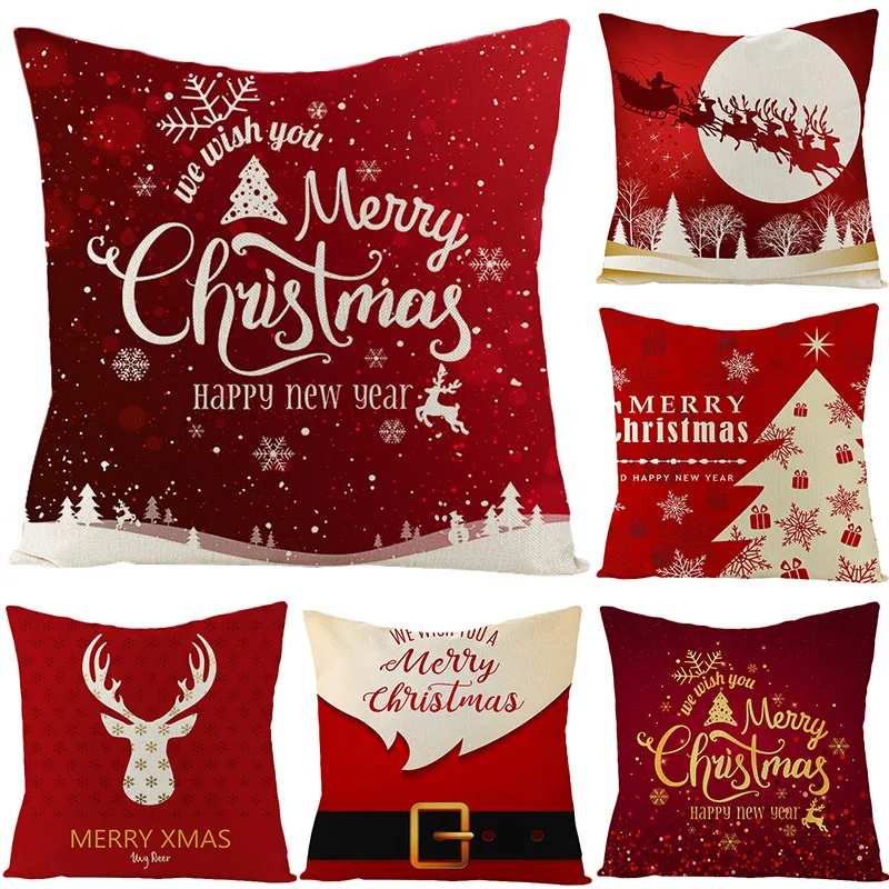 

Christmas Pillow Covers 18x18in Xmas Decorations with Simple Letter Printed Red Throw Pillows for Farmhouse Christmas Pillowcase