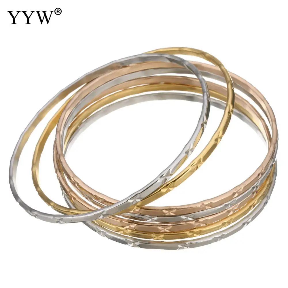 7pcs Stainless Steel Bangle Flower Cut Roman Style Stainless Steel Bangle Lover Charm Bracelet For Women 3.70mm Inner