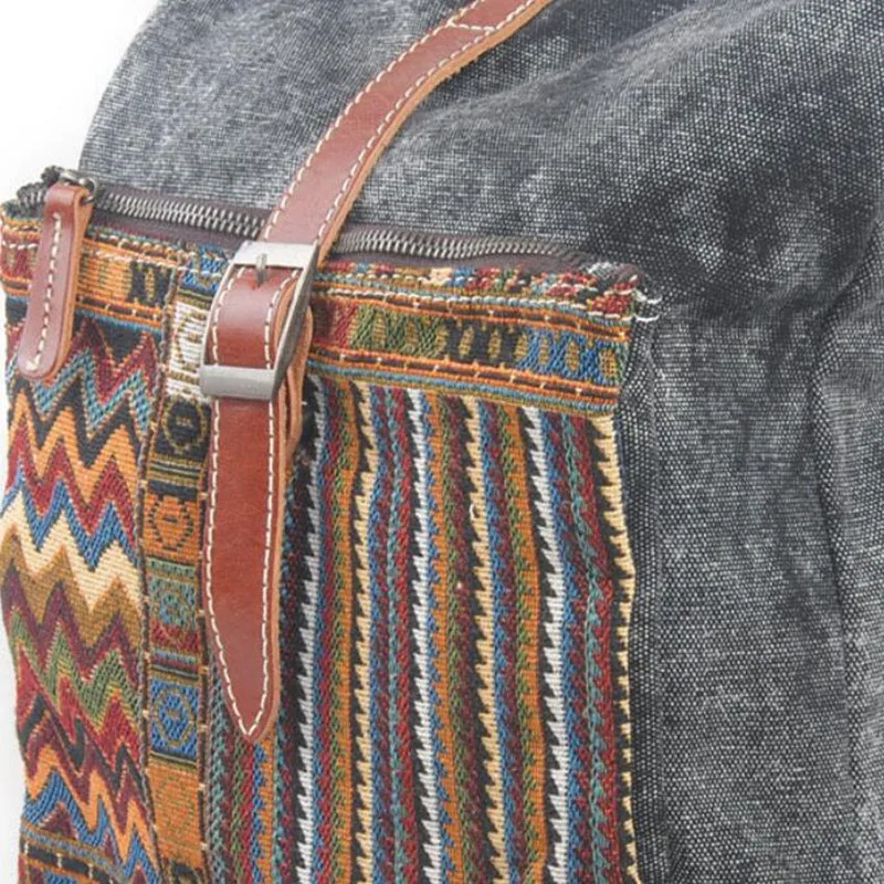 Vintage Canvas Backpacks for Women Denim Travel Bags Girls Fashion Schoolbags рюкзак школьный Female Casual Rucksacks Ethnic Bag