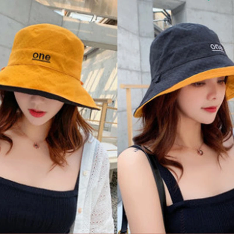 Women Summer Double-Sided Wear Bucket Hat Wide Brim Outdoor Fordable Flat Top Panama Fishermen Cap Lady Travel Beach Visor Hats