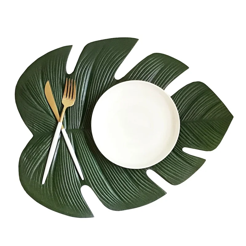 Artificial Tropical Table Mat Turtle Leaf Placemat Green Plant Non-slip Tableware Bowl Pad Home Western Plate Mat Kitchen Decor