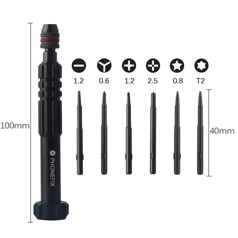 Reparatieset voor mobiele telefoons, 6-in-1 magnetische schroevendraaier 0,6 Y000 P2 Pentalobe T2 Torx PH0000 kruiskopschroevendraaier openingsgereedschap
