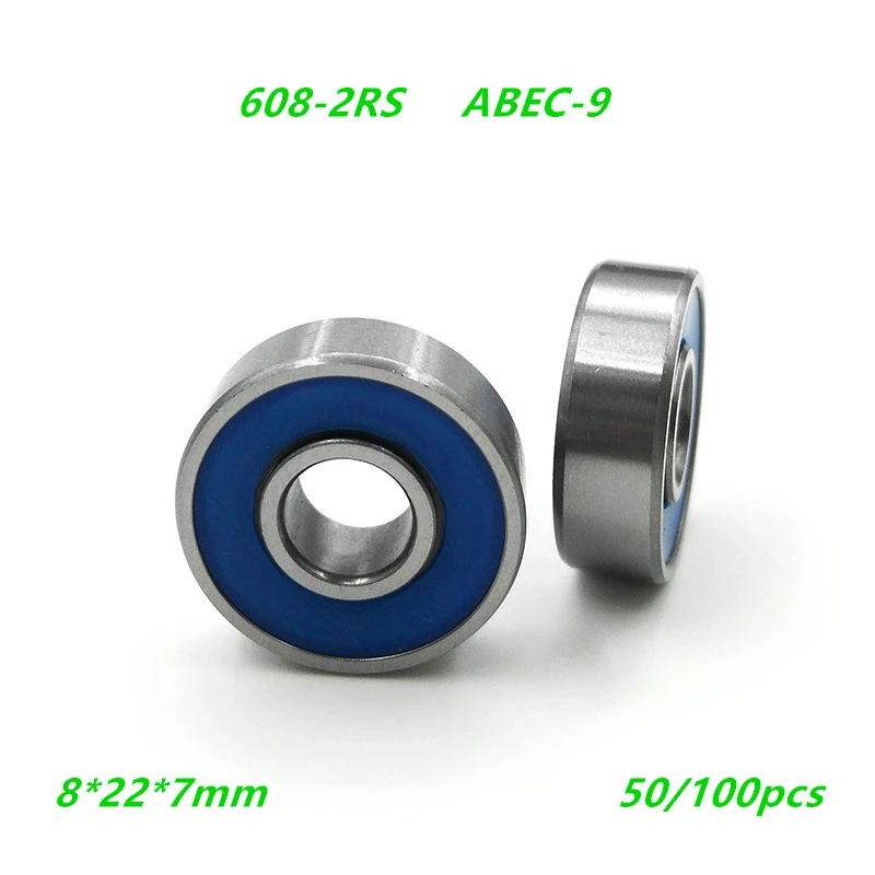 

50/100pcs ABEC-9 608-2RS roller blades bearing 608RS Finger spinner bearings 8*22*7mm skateboard ball bearings