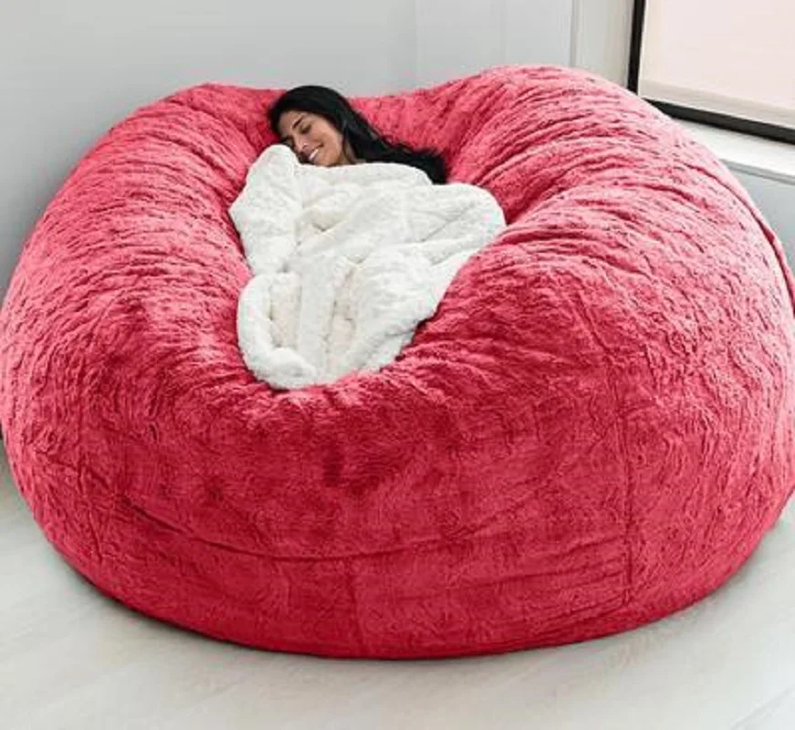 Giant bean bag sofa cover soft and comfortable fluffy fur bean bag bed sofa cover lazy sofa recliner cushion cover