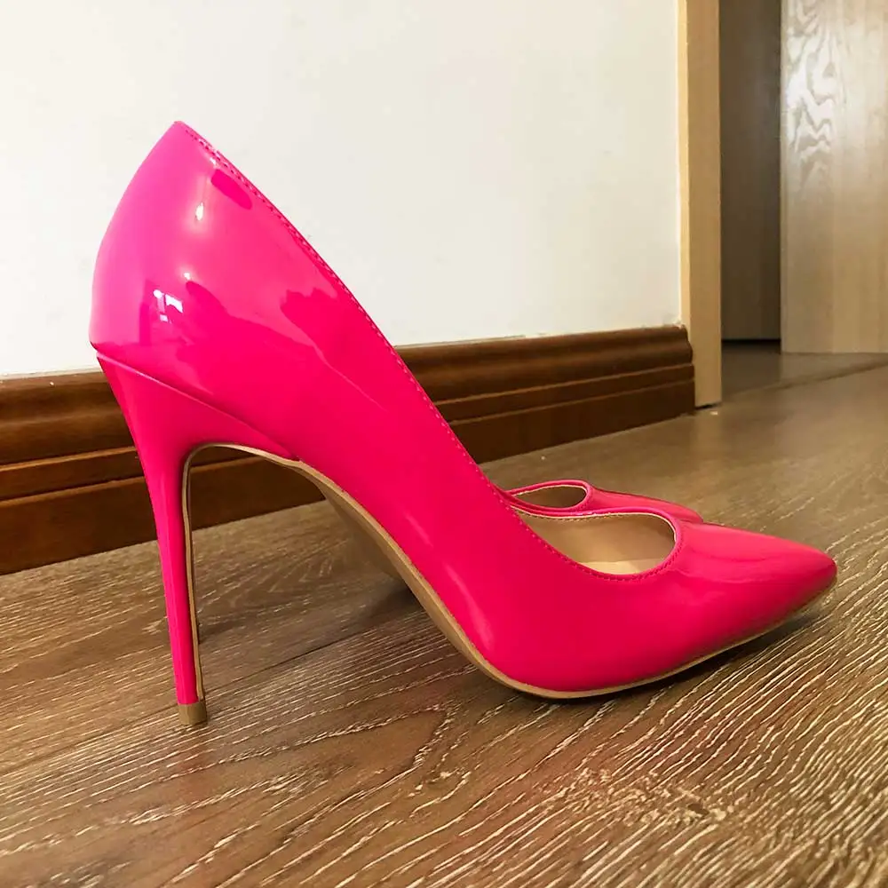 Tikicup Solid Rose Pink Women Patent Formal High Heels Ladies Wedding Bridemaids Dress Shoes OL Chic Pointy Stiletto Pumps