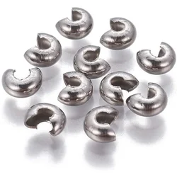 50pcs Stainless Steel Open Crimp Beads Covers Crimp End Beads Stopper Spacer Beads For DIY Jewelry Making Findings Supplies