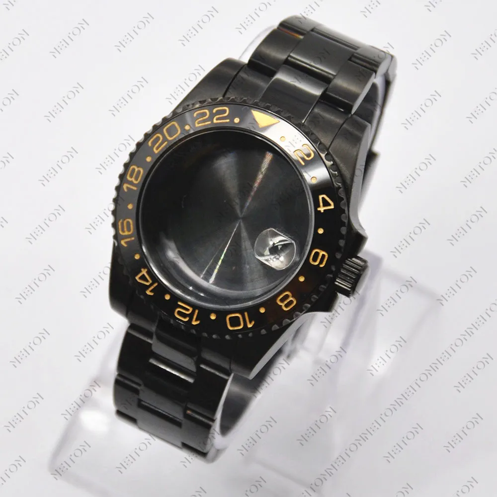 NEITON 40mm Black PVD case Sapphire glass Black NH35/36 ETA2836 Pearl DG2813/5833 Miyota 8215/8205 movement clear back